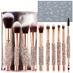 11Pcs/Set High-End Drilling Makeup Brush Set Nail Art 3D Patches Women'S Makeup Brushes Professional Grade Handmade Customized Makeup Brushes Spring Makeup Tool Sets, Makeup Accessories, Portable Travel Makeup Brush Tools, Mother'S Day Gift