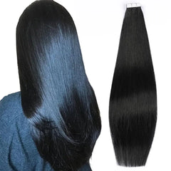 Frances Black Tape in Hair Extensions Human Hair 100% Real Seamless Straight