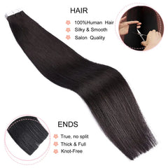 Frances Black Tape in Hair Extensions Human Hair 100% Real Seamless Straight
