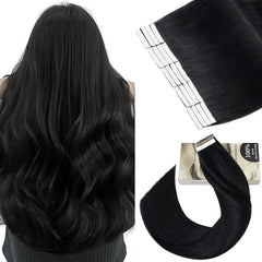 Frances Black Tape in Hair Extensions Human Hair 100% Real Seamless Straight