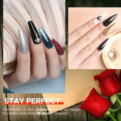 Gel Nail Polish Starter Kit with 48W U V Light, 12 Colors Valentines Day with Top & Base Coat, White Black Pink Red Glitter Classic Shades, Nail Art Manicure Design Powder Rhinestone Gems Tools