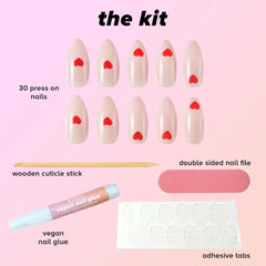 Stay Press'D, Press on Nails Set, Pink Hearts-Almond Shape, Heart to Heart, 30 Nails