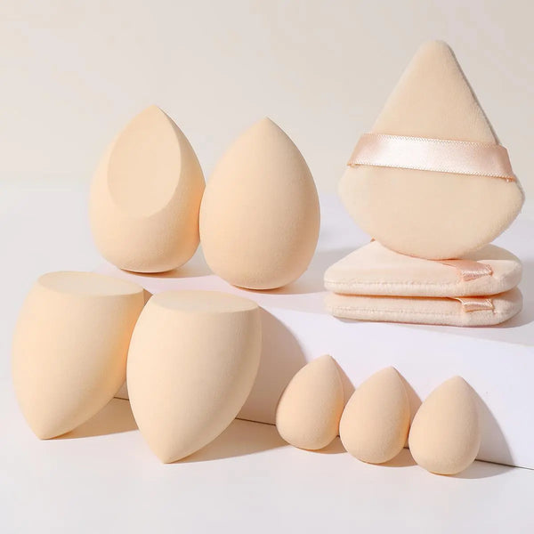 10Pcs Mixed Shaped Soft Makeup Sponge & Powder Puff Set, Professional Makeup Tool for Foundation, Powder, Makeup Accessories