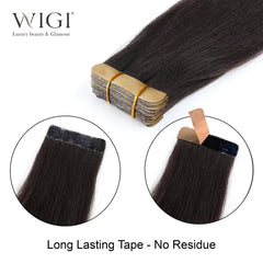WIGI Tape in Hair Extensions Real Human Hair Straight Seamless Skin Weft Tape Hair Extensions Natural Black Hair Extensions 50G/Pack 20Pcs