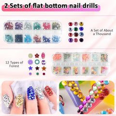 Acrylic Nail Art Kit Tools,  Nail Design Kit with 2000Pcs Nails Crystals Glitter Rhinestones, Double-End Art Dotting Pen, Nail Art Brushes, 1Mm Nail Art Stripe Tapes, Nail Accessories