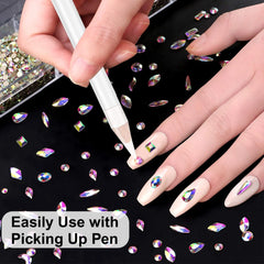 Nail Art Stud Diamonds Set,  Multi Shape Glass Crystal AB Nail Jewels, Bling Nail Gems and Diamonds 3D Nail Charms, Flatback Nail Rhinestones for Nails Art Decorations Kit, Mix 12 Styles