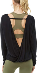 Women'S Long Sleeve Open Back Workout Shirts Loose Backless Yoga Shirts Thumb Hole Shirts
