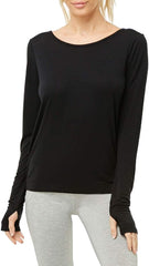 Women'S Long Sleeve Open Back Workout Shirts Loose Backless Yoga Shirts Thumb Hole Shirts