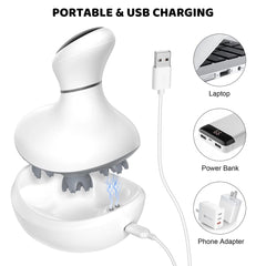 FEBFOXS Scalp Massager,Electric Head Massager for Hair Growth,Portable Hair Massager with 84 Kneading Massage Nodes for Deep Clean and Stress Relax - White