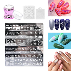 Nail Art Stamper, Nail Stamper Kit, Nail Stamping Plate Clear Silicone Nail Stamper French Tip Nail Stamp with Template Scraper Nail Plates,Stamper for Nails with 5PCS Stamping Plates