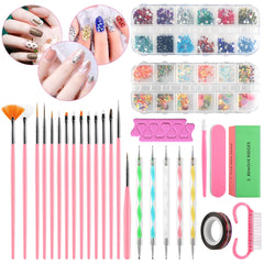 Acrylic Nail Art Kit Tools,  Nail Design Kit with 2000Pcs Nails Crystals Glitter Rhinestones, Double-End Art Dotting Pen, Nail Art Brushes, 1Mm Nail Art Stripe Tapes, Nail Accessories