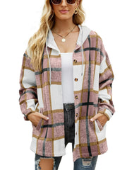 Flannel Shirts for Women Button down Plaid Shirt Hooded Shacket Jacket with Pocket