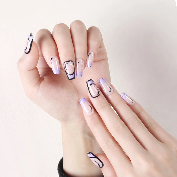 Almond Press on Nails, French Tip Press on Nails, Supremely Fit & Natural Glossy Fake Nails Press on False Nail Full Cover, 24 Pcs