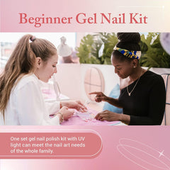 Gel Nail Polish Starter Kit with 48W U V Light, 12 Colors Valentines Day with Top & Base Coat, White Black Pink Red Glitter Classic Shades, Nail Art Manicure Design Powder Rhinestone Gems Tools