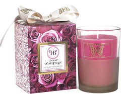 HB Botanicals Luxury Candle Rose Sauvage Wild Rose Highly Scented Soy Candle with Rosé Wax. Clean Burn in 7.5 Oz Frosted Gold Glass Gold Embossed Gift Box. Safe Cotton Wick