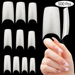500Pcs Clear Half Cover French Nails Natural Acrylic False Nails Medium Press on Fake Nails Tips