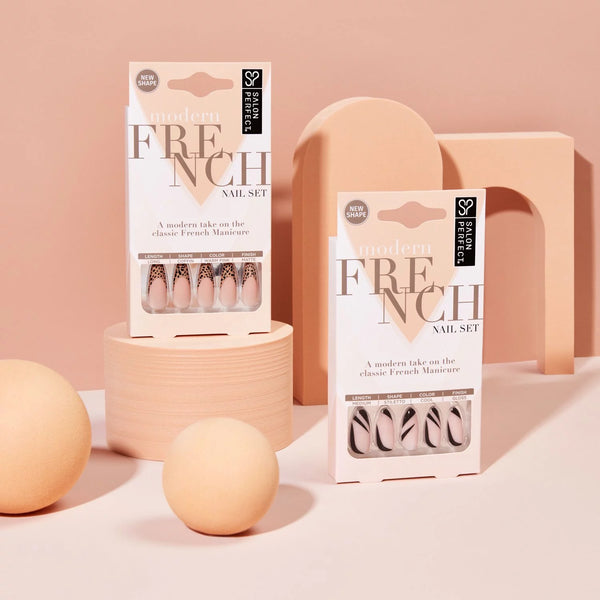 Modern French Press on Nails, Black Swirl Fake Nail Kit, 30 Pieces