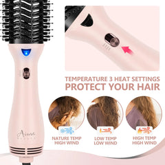 One-Step Blow Dryer Brush & Volumizer Hot Air Brush, Pink Hair Dryer Brush
