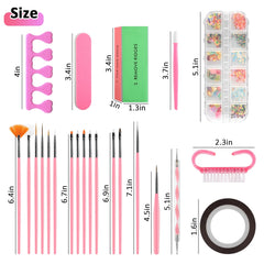 Acrylic Nail Art Kit Tools,  Nail Design Kit with 2000Pcs Nails Crystals Glitter Rhinestones, Double-End Art Dotting Pen, Nail Art Brushes, 1Mm Nail Art Stripe Tapes, Nail Accessories