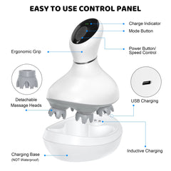 FEBFOXS Scalp Massager,Electric Head Massager for Hair Growth,Portable Hair Massager with 84 Kneading Massage Nodes for Deep Clean and Stress Relax - White