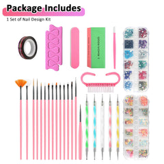 Acrylic Nail Art Kit Tools,  Nail Design Kit with 2000Pcs Nails Crystals Glitter Rhinestones, Double-End Art Dotting Pen, Nail Art Brushes, 1Mm Nail Art Stripe Tapes, Nail Accessories