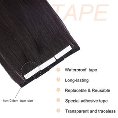Frances Black Tape in Hair Extensions Human Hair 100% Real Seamless Straight