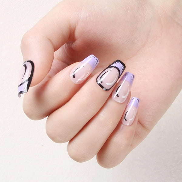 Almond Press on Nails, French Tip Press on Nails, Supremely Fit & Natural Glossy Fake Nails Press on False Nail Full Cover, 24 Pcs