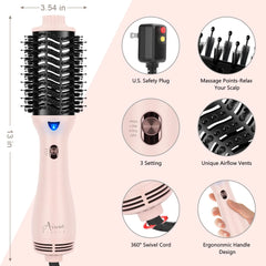One-Step Blow Dryer Brush & Volumizer Hot Air Brush, Pink Hair Dryer Brush