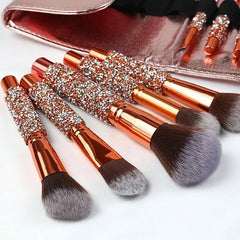 11Pcs/Set High-End Drilling Makeup Brush Set Nail Art 3D Patches Women'S Makeup Brushes Professional Grade Handmade Customized Makeup Brushes Spring Makeup Tool Sets, Makeup Accessories, Portable Travel Makeup Brush Tools, Mother'S Day Gift