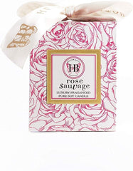 HB Botanicals Luxury Candle Rose Sauvage Wild Rose Highly Scented Soy Candle with Rosé Wax. Clean Burn in 7.5 Oz Frosted Gold Glass Gold Embossed Gift Box. Safe Cotton Wick