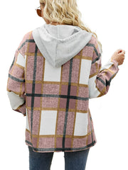 Flannel Shirts for Women Button down Plaid Shirt Hooded Shacket Jacket with Pocket