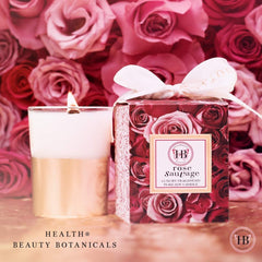 HB Botanicals Luxury Candle Rose Sauvage Wild Rose Highly Scented Soy Candle with Rosé Wax. Clean Burn in 7.5 Oz Frosted Gold Glass Gold Embossed Gift Box. Safe Cotton Wick