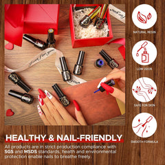 Gel Nail Polish Starter Kit with 48W U V Light, 12 Colors Valentines Day with Top & Base Coat, White Black Pink Red Glitter Classic Shades, Nail Art Manicure Design Powder Rhinestone Gems Tools