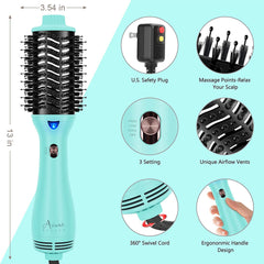 One-Step Hair Dryer Brush & Volumizer Hot Air Brush, Green Blow Dryer Brush