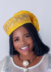 African/Nigerian Style Yellow Auto Gele Embellished Hat