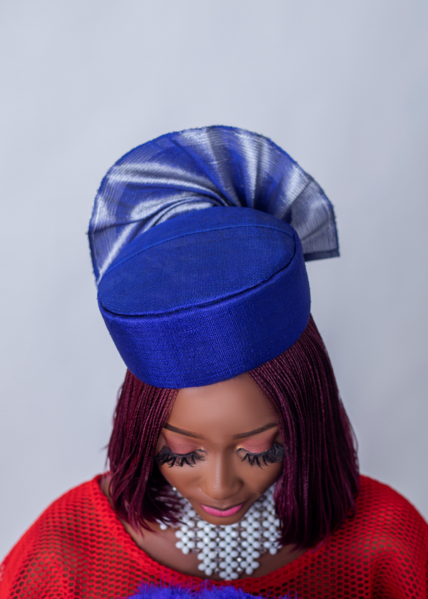 African/Nigerian Style Blue Reflective Auto Gele Hat