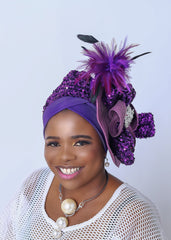 African/Nigerian Auto Gele Purple Head Wrap