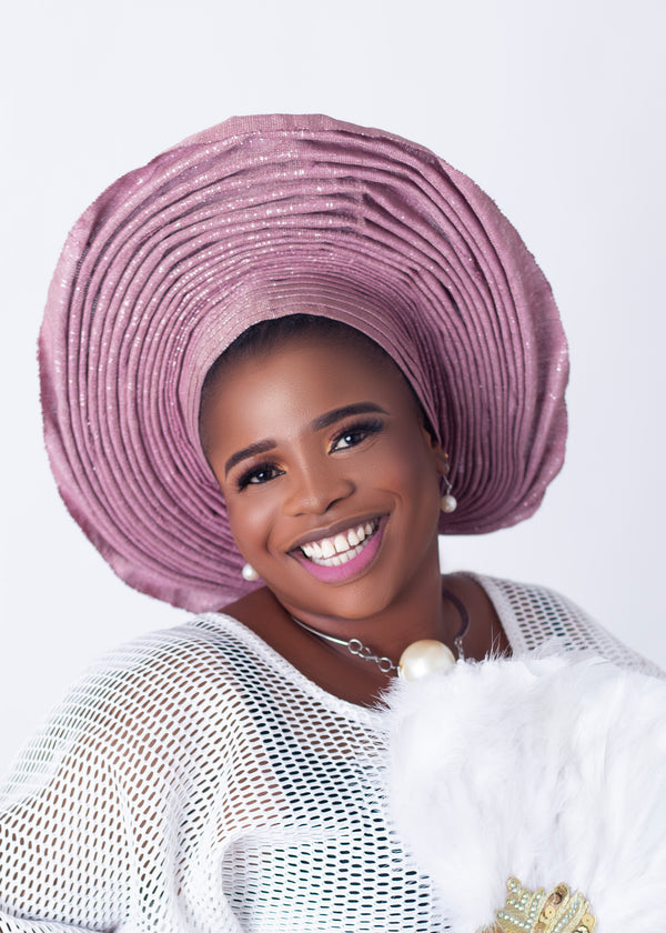 African/Nigerian Style Round Lilac Auto Gele Head Wrap