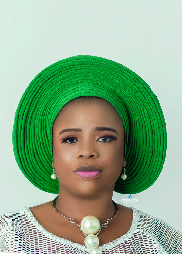 African/Nigerian Style Green Auto Gele Tuban Head Wrap