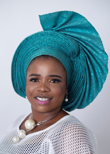 African/Nigerian Style Turquoise and silver Auto Gele Turban Head Wrap
