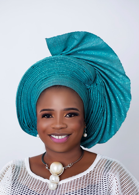African/Nigerian Style Turquoise and silver Auto Gele Turban Head Wrap