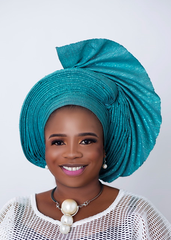 African/Nigerian Style Turquoise and silver Auto Gele Turban Head Wrap