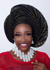 African/Nigerian Style Black And Gold Auto Gele Head Wrap