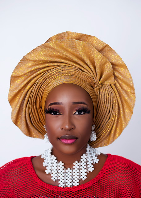 African/Nigerian Style Mustard and Gold Auto Gele Head Wrap