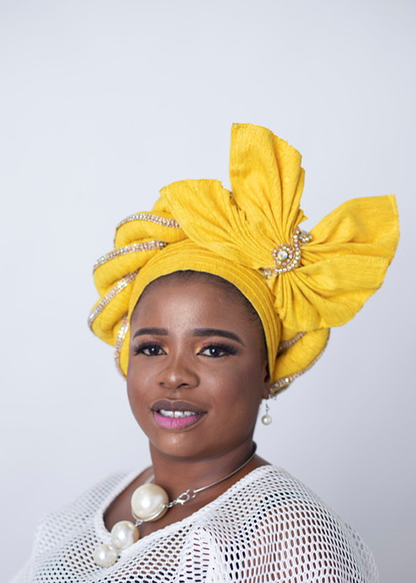 African/Nigerian Style Yellow Auto Gele Head Wrap Embellished With Double Bow