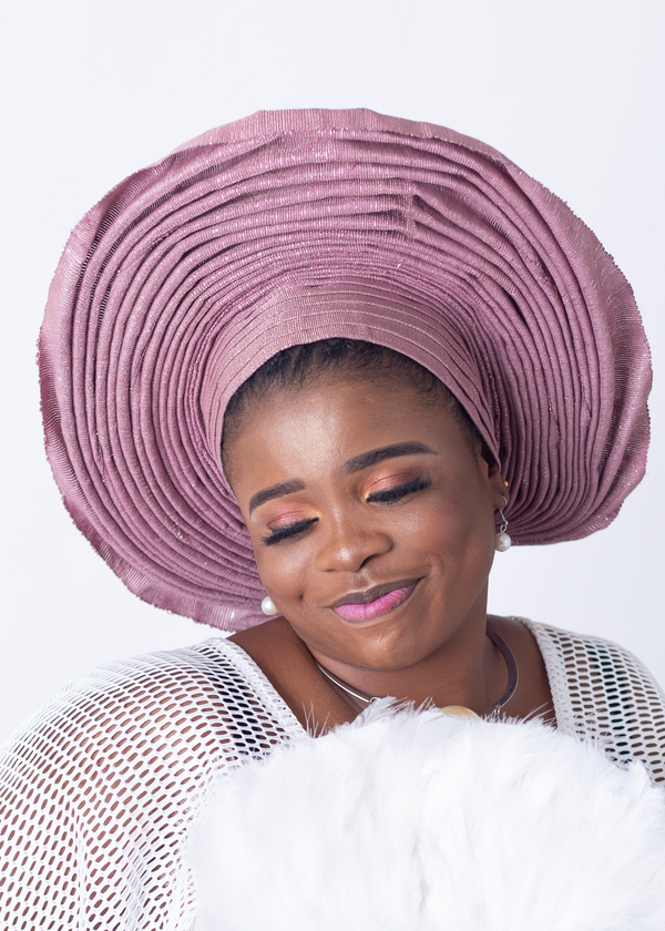 African/Nigerian Style Round Lilac Auto Gele Head Wrap