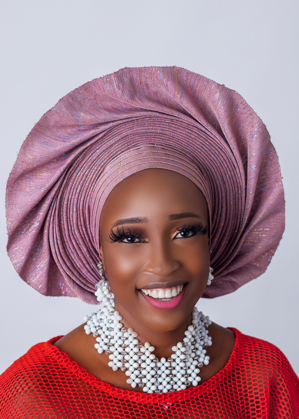 African/Nigerian Style Lilac Pleated and Fan Design Auto Gele Head Wrap