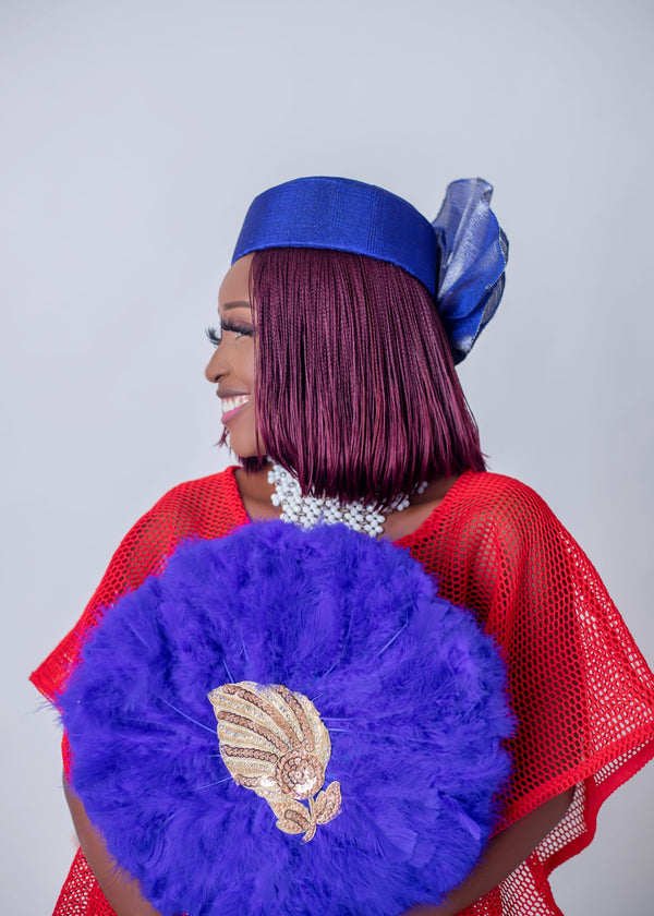 African/Nigerian Style Blue Reflective Auto Gele Hat