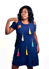 Lovely Blue Dress With Multicolored Tassel