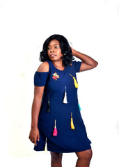 Lovely Blue Dress With Multicolored Tassel